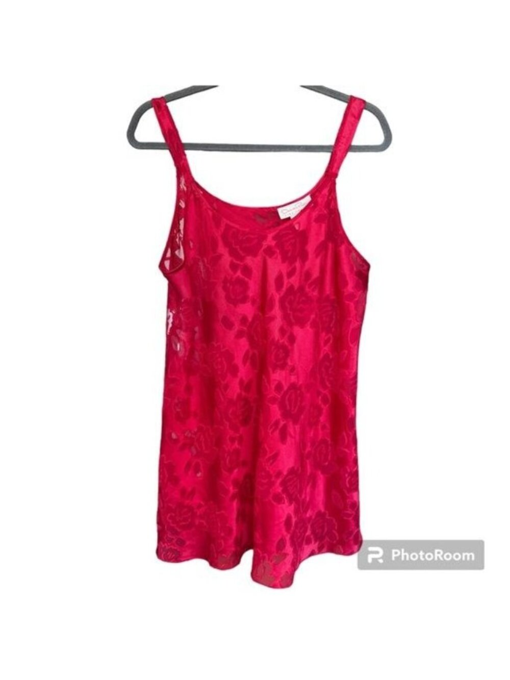 Vintage Oscar de la Renta Pink Label Red Burnout Slip Nightgown Sz XL